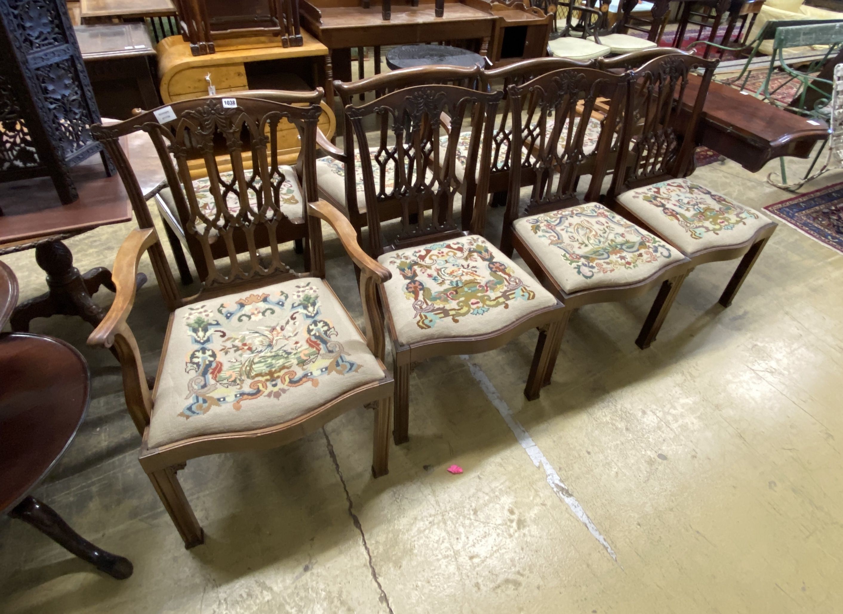 A set of eight Edwardian George III style mahogany dining chairs, two with arms